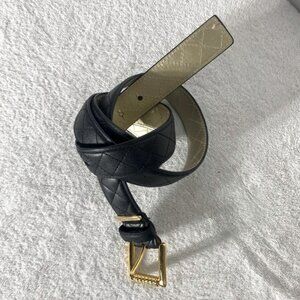5/$25 Ivanka Trump Black Quilted Faux Leather Belt W Gold Tone Buckle